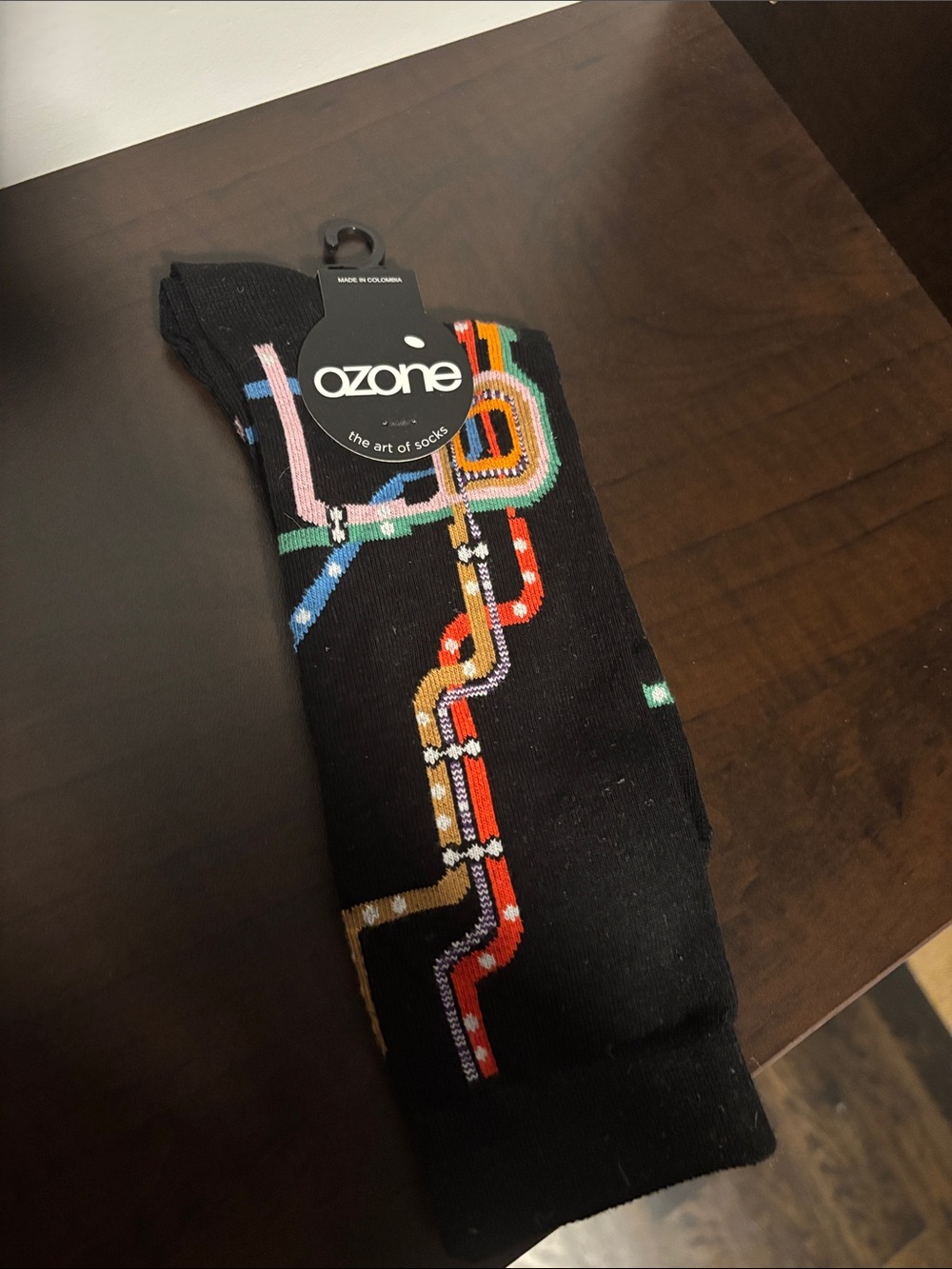 Ozone Chicago El Train Black Socks with Multicolor Pattern